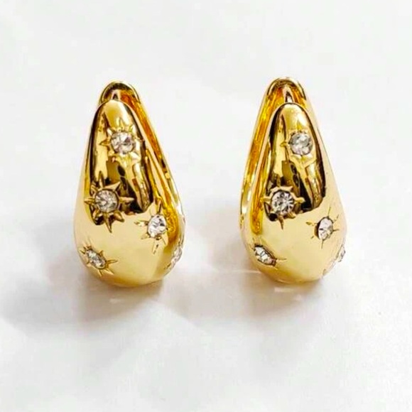 Minimalist Water Drop Rhinestones Earrings (Gold Tone) - Picture 2 of 14